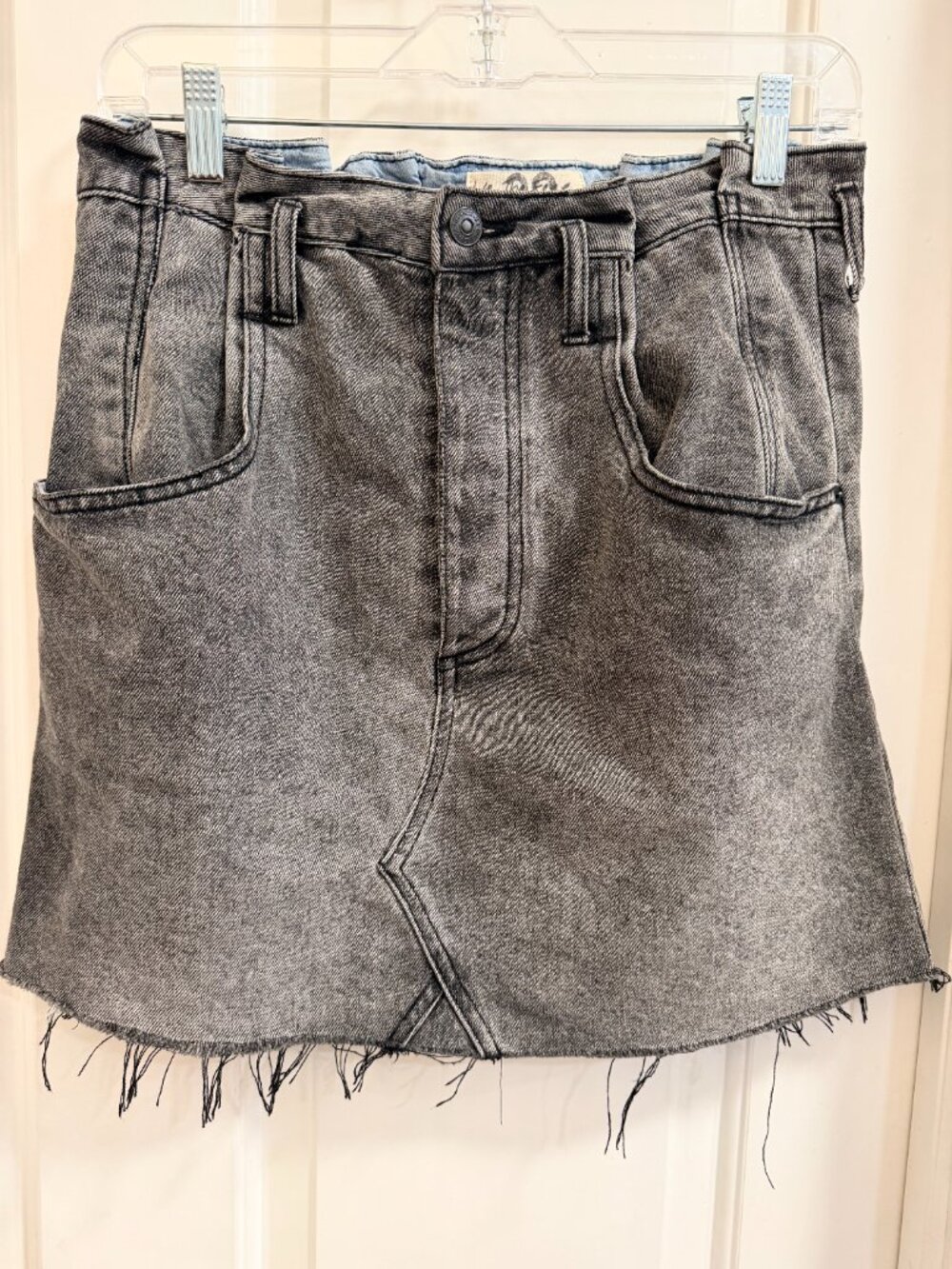 Free People Sidecar Washed Black Denim Mini Skirt 29